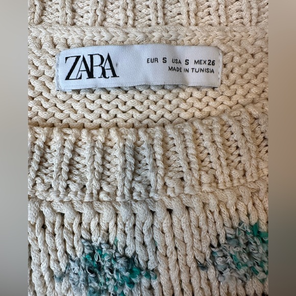 Zara Sweater Cream with Metallic & Regular Threads of Brown Blue Boxy Cut SMALL - Picture 14 of 15